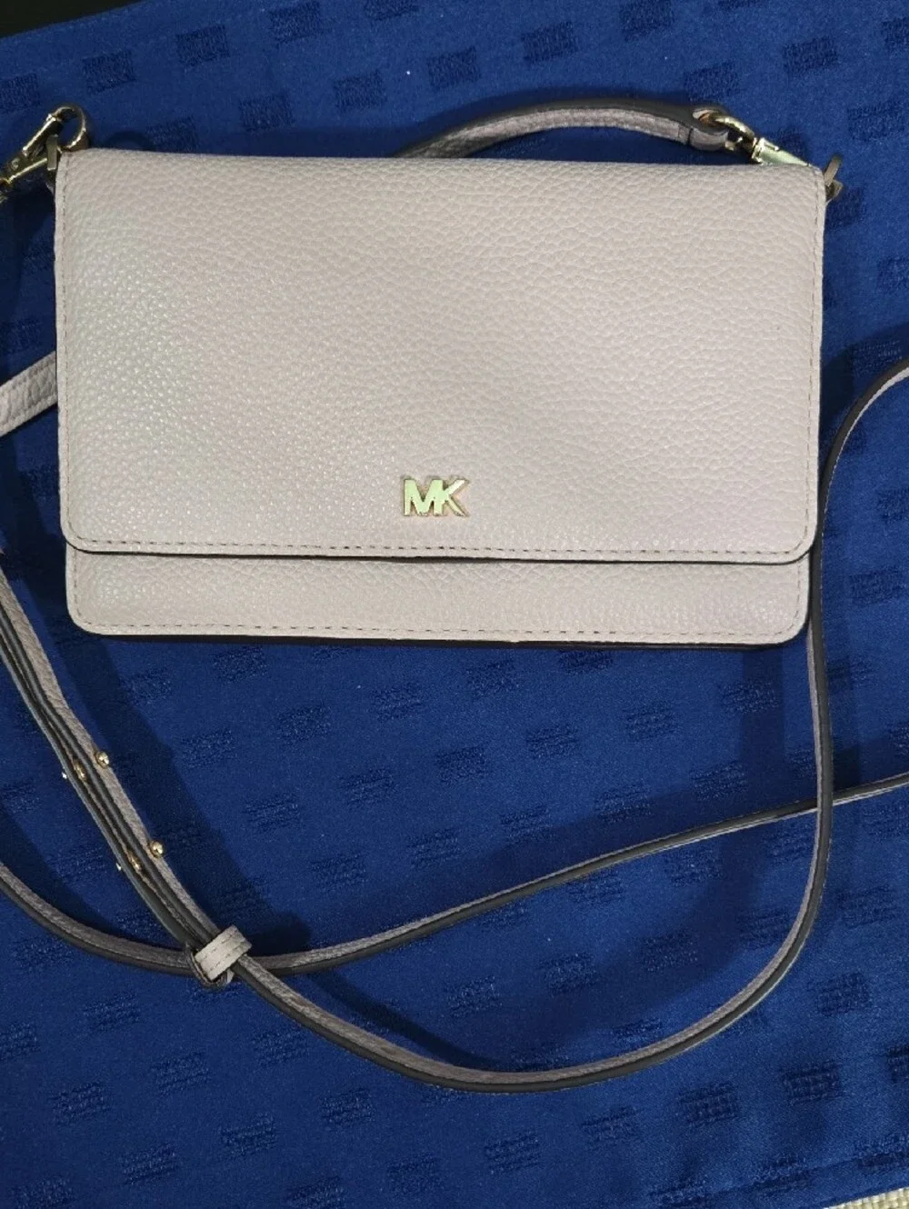 NWOT Michael Kors Blush Pebbled Leather Crossbody with Gold MK Accent